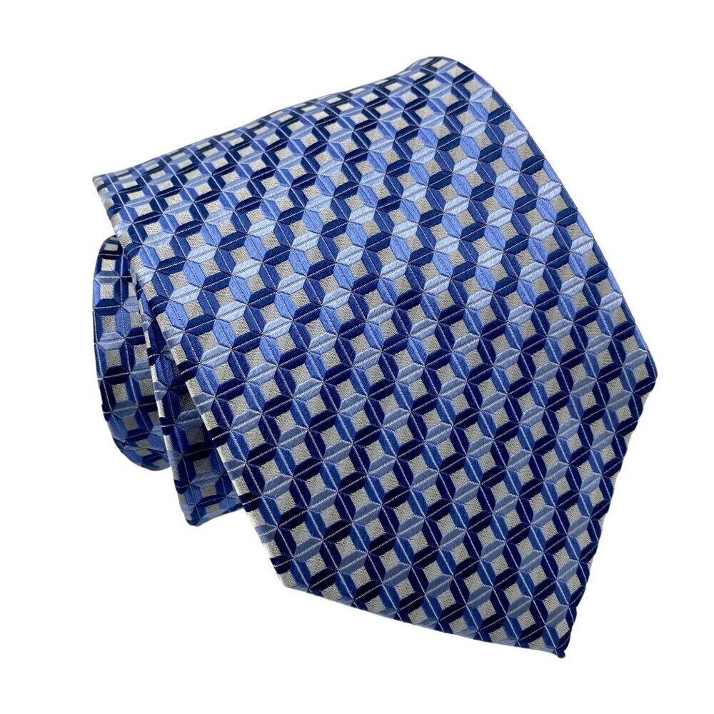 Aurelio Valentino 100 Silk Mens Necktie Wide Tie Blue Woven Geometric